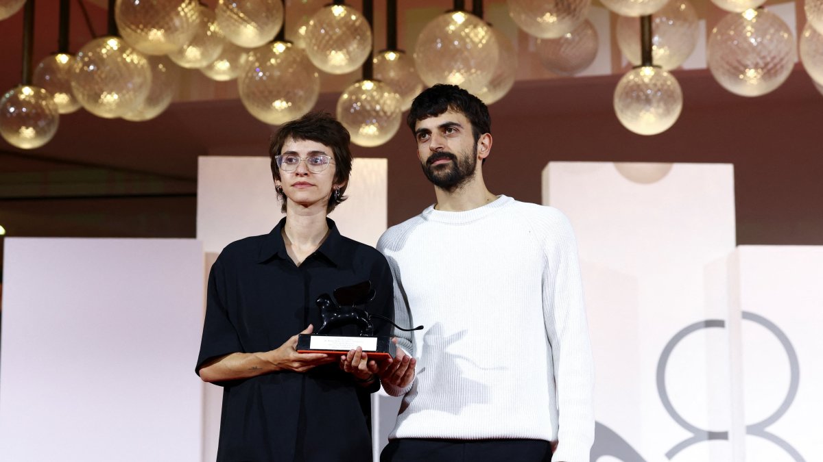 Directors Yuval Abraham and Rachel Szor pose with the Special Jury Award for "NAZA" during the closing ceremony of the 83rd Venice International Film Festival, Venice, Italy, Sept. 12, 2026. (Reuters Photo)