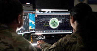 U.S. Space Force Guardians assigned to Space Delta 5 monitor computer workstations at Vandenberg Space Force Base, California, U.S., Dec. 18, 2025. (Reuters Photo)