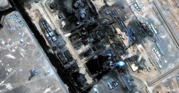 A view of a pumping station along the Saudi Arabia's East-West pipeline following an attack and resulting fires, in al-Mesabaah, southeast of Medina, Saudi Arabia, Sept. 13, 2026. (AFP Photo)