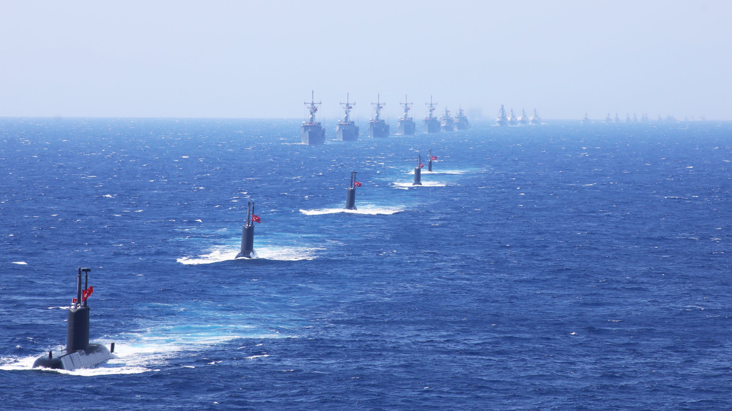 The Turkish Naval Forces perform military naval exercises off Marmaris, southwestern Türkiye, May 11, 2024. (Getty Images Photo)