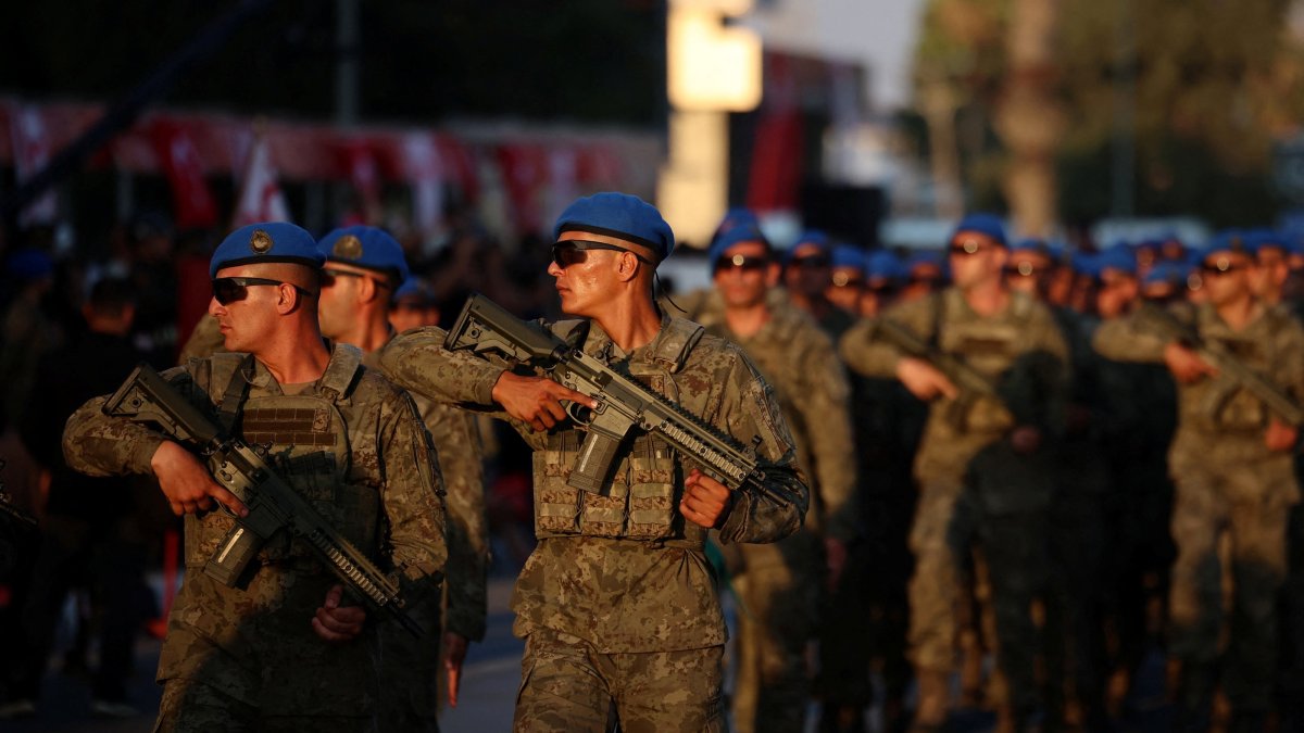 Turkish commandos march during a military parade to mark the 1974 Peace Operation, Lefkoşa (Nicosia), TRNC, July 20, 2026. (Reuters Photo)