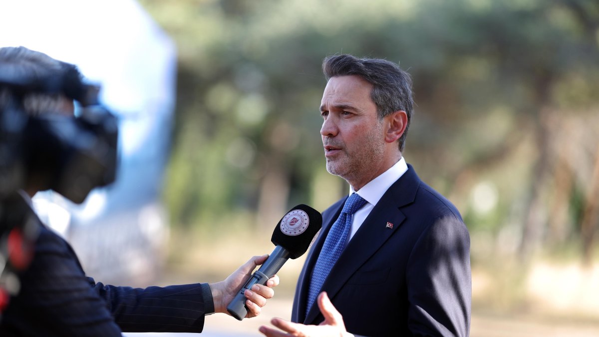 Energy and Natural Resources Minister Alparslan Bayraktar speaks to the press, Ankara, Türkiye, Sept. 7, 2026. (IHA Photo)