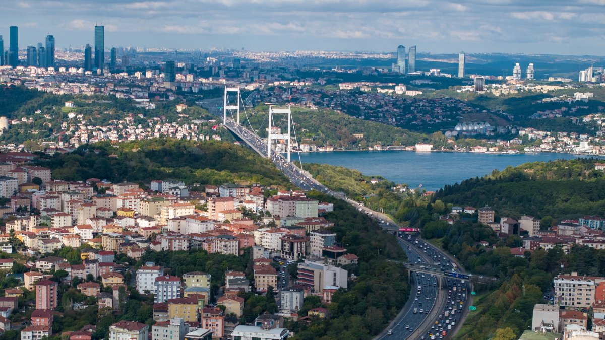 Residential buildings and the Fatih Sultan Mehmet Bridge are seen in Istanbul, Türkiye, Sept. 14, 2026. (AA Photo)