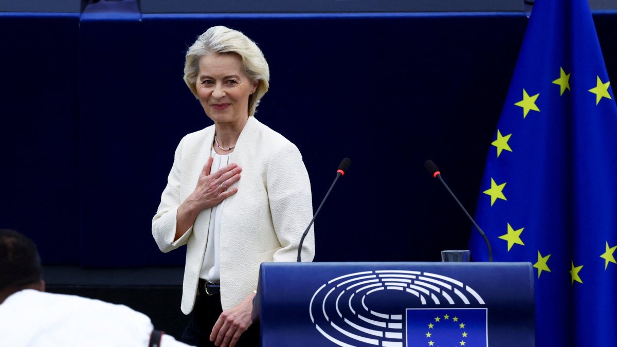 European Commission President Ursula von der Leyen reacts after delivering the State of the European Union address (SOTEU) to the European Parliament, in Strasbourg, France, Sept.16, 2026. (Reuters Photo)