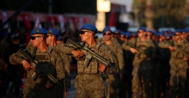 Turkish commandos march during a military parade to mark the 1974 Peace Operation, Lefkoşa (Nicosia), TRNC, July 20, 2026. (Reuters Photo)
