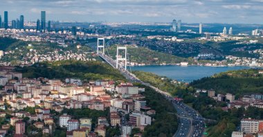 Residential buildings and the Fatih Sultan Mehmet Bridge are seen in Istanbul, Türkiye, Sept. 14, 2026. (AA Photo)