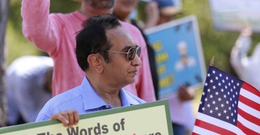 Demonstrators marche outside the Indian consulate in Houston, Texas, to protest the persecution of Muslims in India, June 24, 2023. (AFP File Photo)