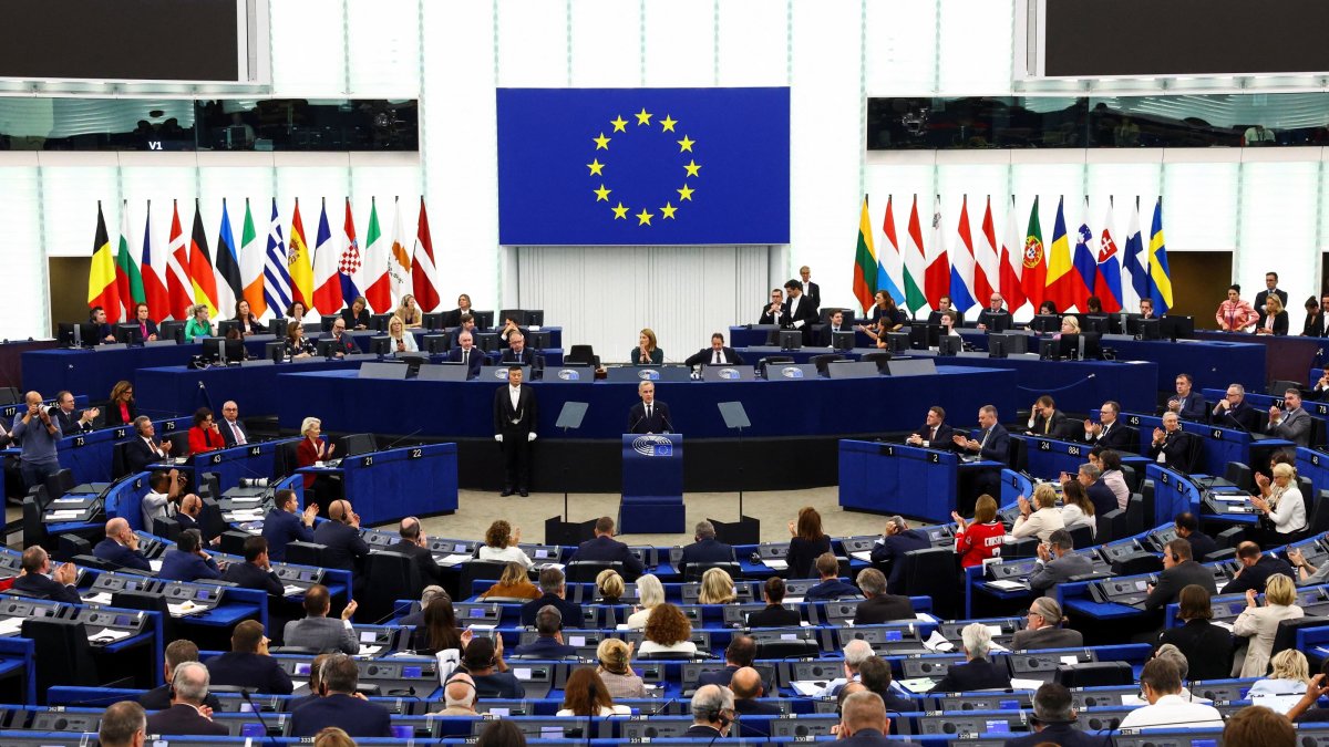 Canadian Prime Minister Mark Carney addresses the European Parliament in Strasbourg, France Sept. 17, 2026. (Reuters Photo)