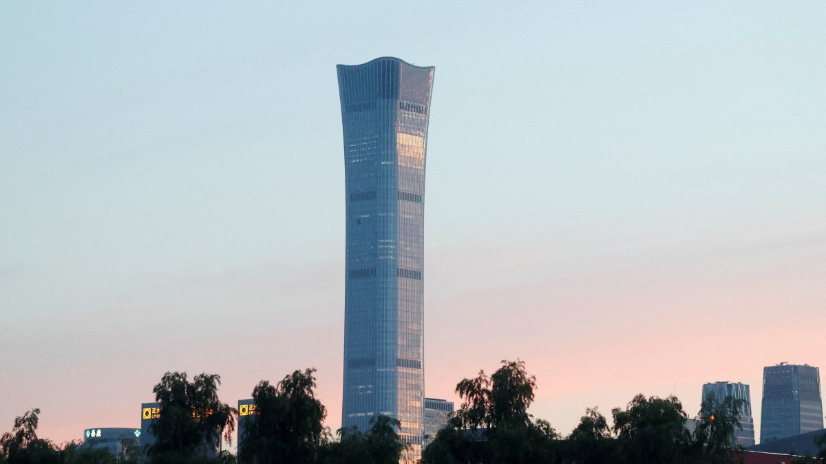 The CITIC Tower, also known as China Zun, where damage is visible on a high floor of the exterior, in Beijing, China, June 26, 2026. (Reuters Photo)