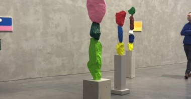 The artworks on display at the "The Sun and the Mountain” exhibition at Dirimart Dolapdere, Istanbul, Türkiye, Sept. 2, 2026. (Photo by Selen Başman)