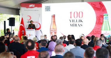 Turkish Red Crescent President Fatma Meriç Yılmaz delivers her speech during the Kızılay Beverages’ 100th Anniversary Program, Afyonkarahisar, Türkiye, Sept. 16, 2026. (AA Photo)