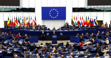 Canadian Prime Minister Mark Carney addresses the European Parliament in Strasbourg, France Sept. 17, 2026. (Reuters Photo)