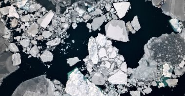 An aerial view shows ice floating in front of Sermitsiaq Island near Nuuk, Greenland, Feb. 9, 2025. (Reuters Photo)