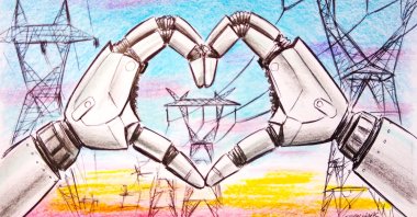 "AI is not reversing digitalization. It is making visible and intensifying the physical foundations on which digitalization has always depended. " (Illustration by Erhan Yalvaç)