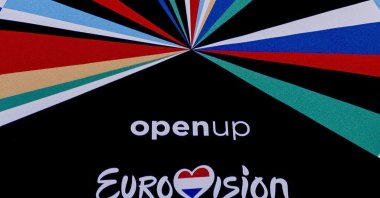 A banner featuring the logo of the 65th edition of Eurovision, Rotterdam, the Netherlands, Jan. 28, 2020. (AFP File Photo)