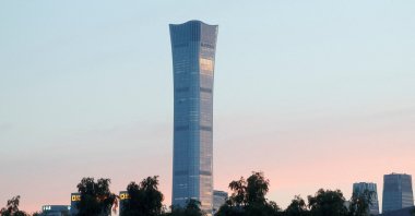 The CITIC Tower, also known as China Zun, where damage is visible on a high floor of the exterior, in Beijing, China, June 26, 2026. (Reuters Photo)