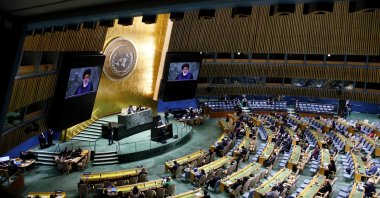 Then-Iranian President Ebrahim Raisi addresses the 78th United Nations General Assembly at U.N. headquarters in New York City, Sept. 19, 2023. (AFP File Photo)