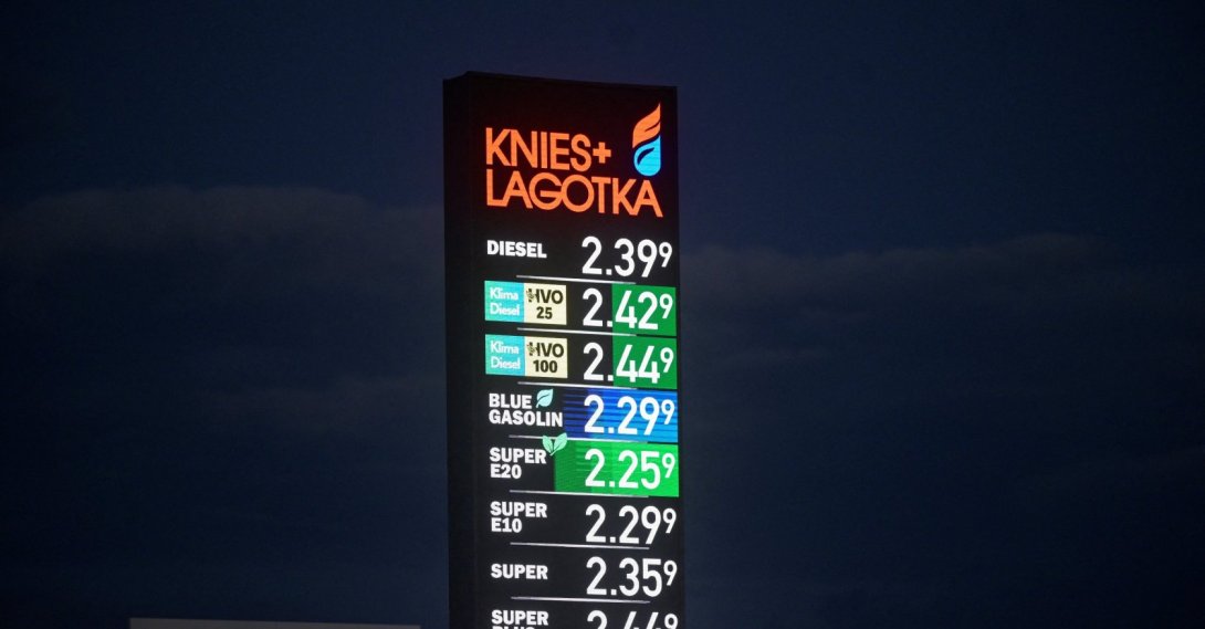 A display board shows fuel and diesel prices at a Knies+Lagotka gas station, Marburg, Germany, Sept. 16, 2026. (Reuters Photo)