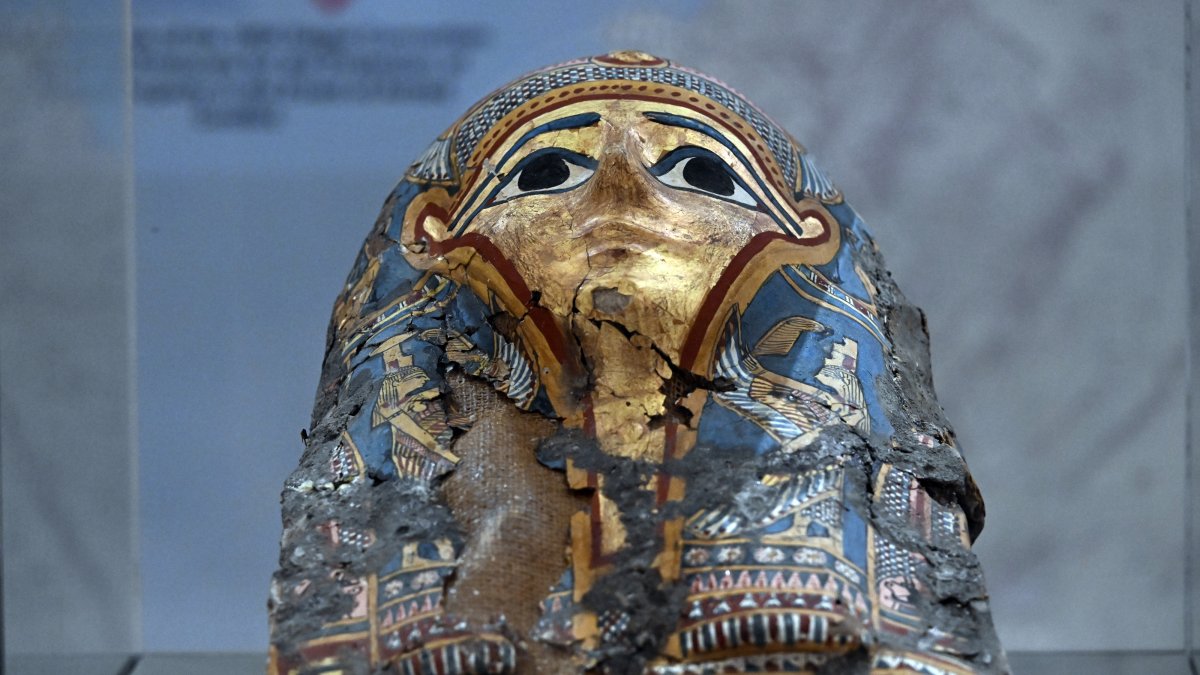 An Egyptian artifact returned by Lebanon are displayed at the National Museum, Beirut, Lebanon, Sept. 16, 2026. (AA Photo)