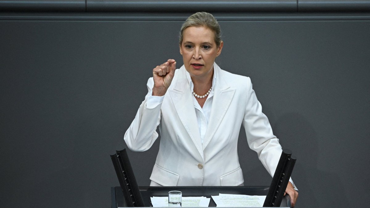 AfD co-leader Alice Weidel speaks during the 2027 budget debate in a plenary session of the lower house of parliament, the Bundestag, in Berlin, Sept. 9, 2026. (Reuters Photo)