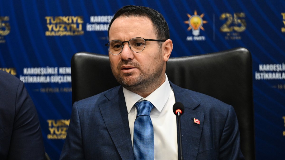 Justice Minister Akın Gürlek speaks at the ruling AK Party headquarters in Adana, Sept. 18, 2026. (AA Photo)