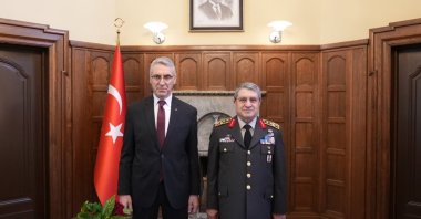 Chief of General Staff Gen. Selçuk Bayraktaroğlu meets with Türkiye's ambassador to Copenhagen, Burak Özügergin, Copenhagen, Sept. 18, 2026. (Turkish Armed Forces Handout)