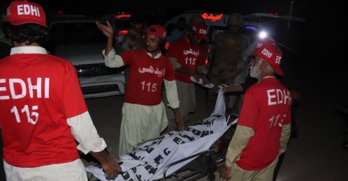 Bodies of the unknown suspected are shifted to a hospital in Quetta, the provincial capital of Balochistan, Pakistan, Sept. 18, 2026. (EPA Photo)