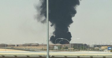 Large plume of black smoke rises from the fuel storage area at King Khalid International Airport, in Riyadh, Saudi Arabia, Sept. 19, 2026. (Reuters Photo)