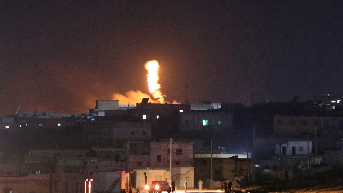 A fireball rises following an explosion at a Syrian military site in the vicinity of al-Eis, Aleppo, Syria, Sept. 21, 2026. (AFP Photo)
