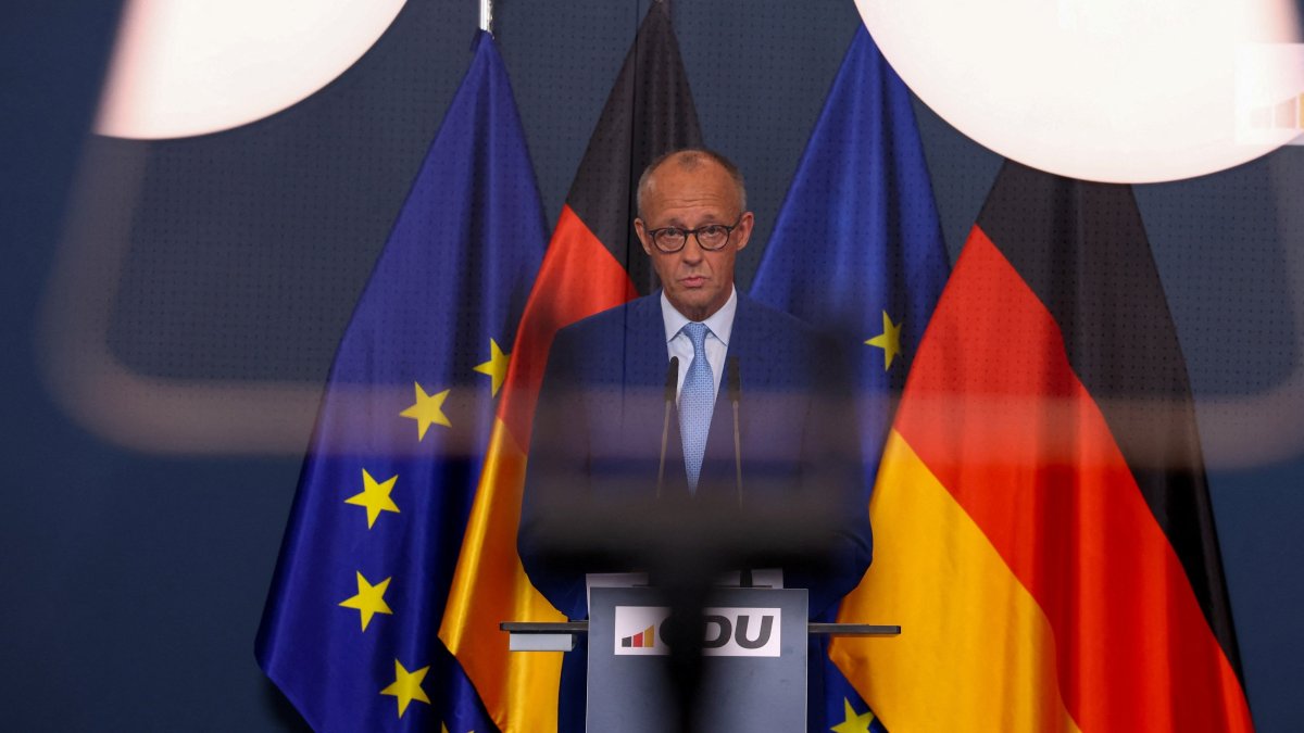 German Chancellor Friedrich Merz gives a statement after first exit polls of the Berlin and Mecklenburg Western Pomerania state elections, at the CDU headquarters in Berlin, Germany, Sept. 20, 2026. (Reuters Photo)