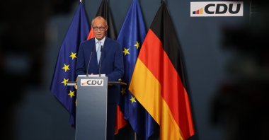 German Chancellor Friedrich Merz addresses the media following the Berlin state elections, Berlin, Germany, Sept. 20, 2026. (EPA Photo)