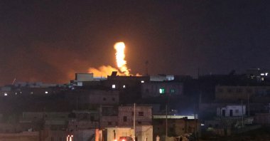 A fireball rises following an explosion at a Syrian military site in the vicinity of al-Eis, Aleppo, Syria, Sept. 21, 2026. (AFP Photo)
