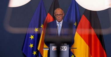 German Chancellor Friedrich Merz gives a statement after first exit polls of the Berlin and Mecklenburg Western Pomerania state elections, at the CDU headquarters in Berlin, Germany, Sept. 20, 2026. (Reuters Photo)