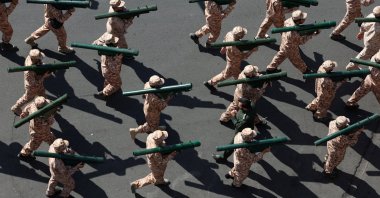 Members of Iranian militia forces (Basij) attend a military march in Tehran, Iran, Sept. 18, 2026. (Reuters Photo)