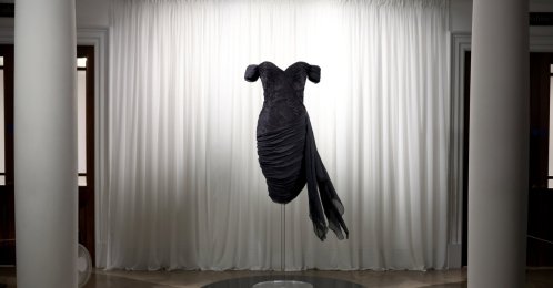 A dress worn by the late Diana, Princess of Wales, is displayed at Sotheby's Auction House, London, U.K., Sept. 18, 2026. (EPA Photo)