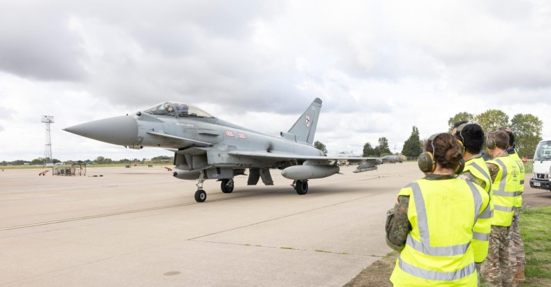 A Eurofighter Typhoon fighter jet is seen at the Royal Air Force station, Coningsby, U.K., Sept. 20, 2026. (AA Photo)