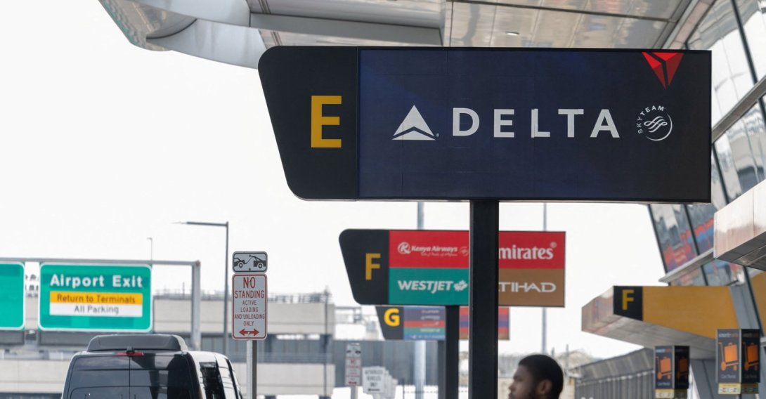 A Delta Air Lines sign outside of Terminal 4 at JFK Airport in New York, U.S., Aug. 28, 2026. (Reuters Photo)