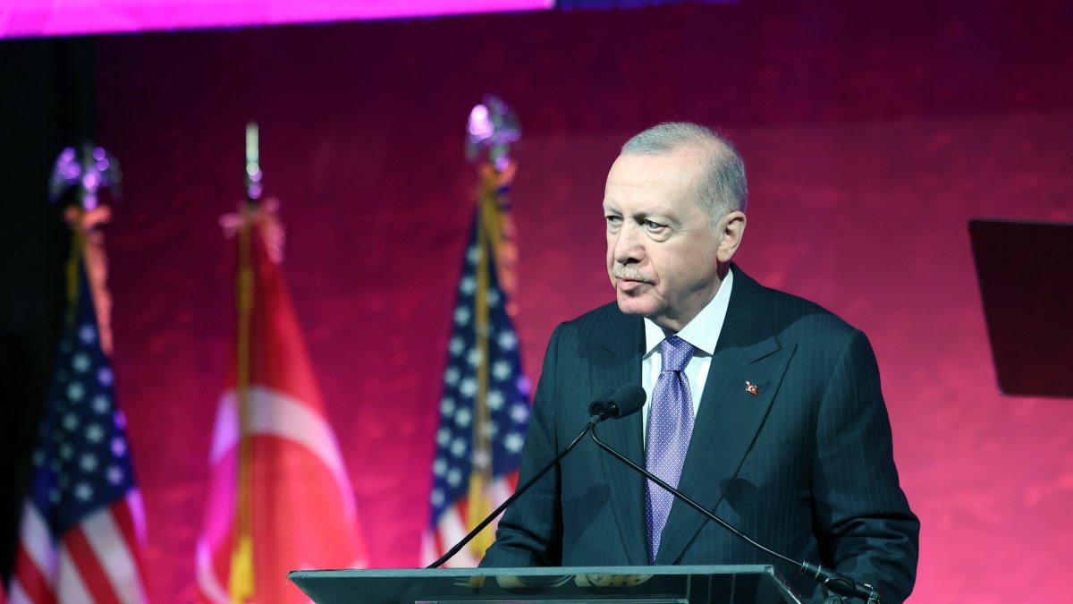 President Recep Tayyip Erdoğan speaks at the event in New York, U.N., Sept. 22, 2026. (AA Photo)