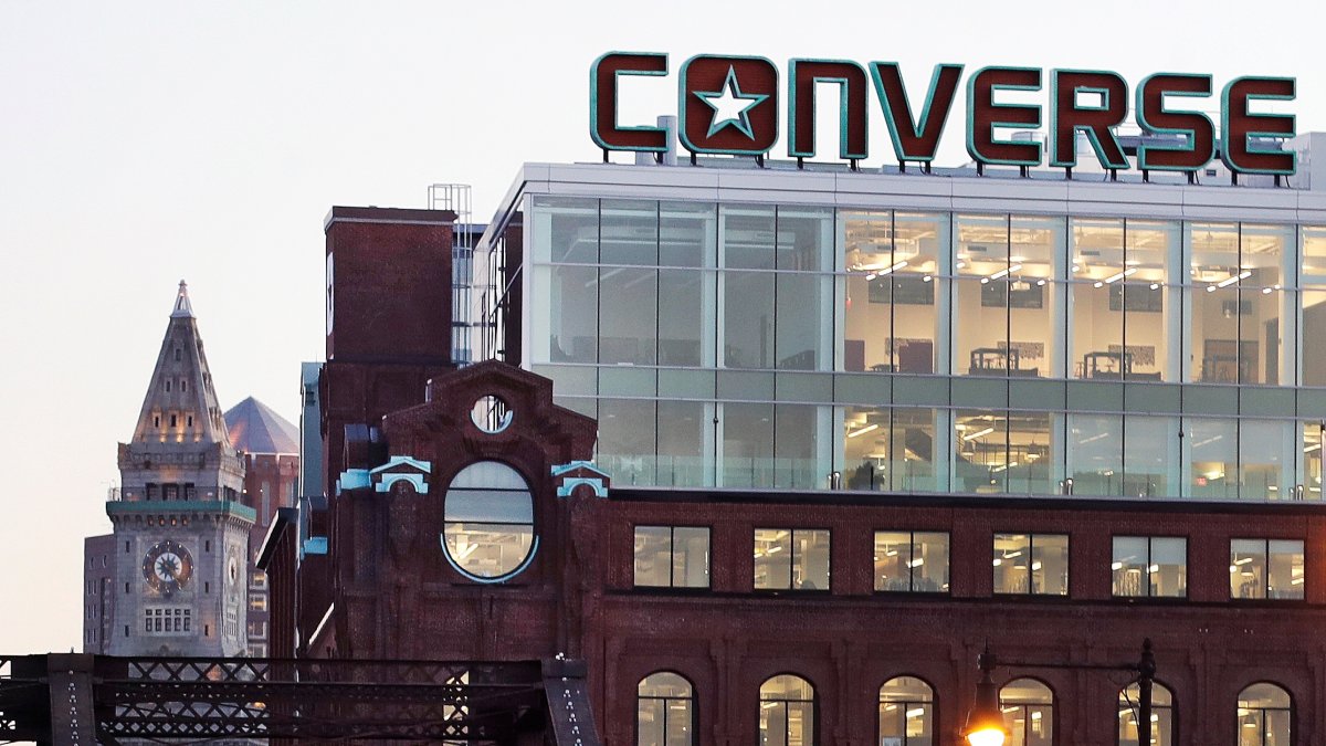 The Converse logo is displayed on the roof of the company's world headquarters, West End neighborhood, Boston, U.S., Dec. 28, 2016. (AP Photo)