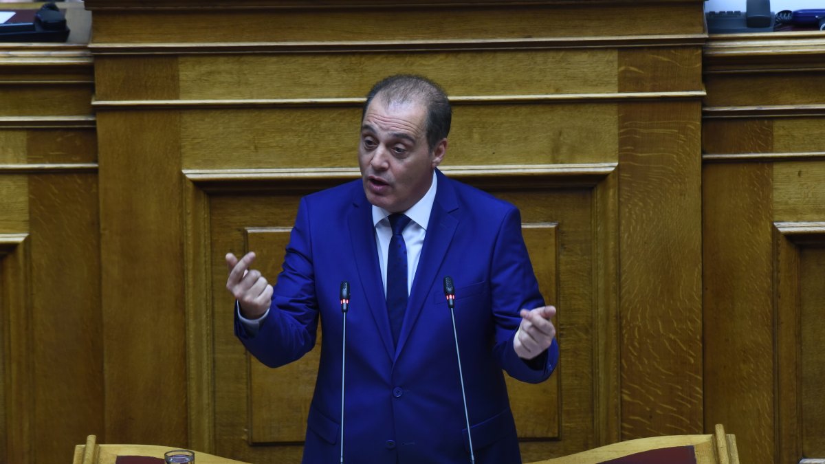 Kyriakos Velopoulos, the chair of the "Hellenic Solution" party, speaks during a speech, Athens, Greece, April 14, 2020. (Getty Images Photo)