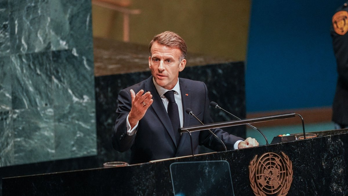 France's President Emmanuel Macron speaks during the 81st session of the United Nations (U.N.) General Assembly at U.N. Headquarters, Sept. 22, 2026. (AFP Photo)