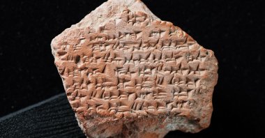 A fragment of a cuneiform tablet identified as part of a copy of the Treaty of Kadesh, Çorum, Türkiye, Sept. 20, 2026. (AA Photo)