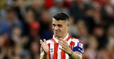 Sunderland's Granit Xhaka reacts during the UEFA Europa League match against AZ Alkmaar at Stadium of Light, Sunderland, U.K., Sept. 16, 2026. (Reuters Photo)