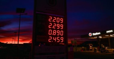 An electronic display of daily petrol and diesel prices at a petrol station, Portiragnes, southern France, Sept. 21, 2026. (AFP Photo)