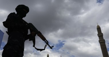 A Houthi trooper stands guard during a protest against Saudi Arabia, Sanaa, Yemen, Sept. 18, 2026. (EPA Photo)