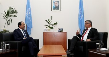 Turkish Cypriot leader Tufan Erhürman meets with Greek Cypriot leader Nikos Christodoulides under U.N. auspices in the buffer zone Nicosia (Lefkoşa), Aug. 26, 2026. (IHA Photo)