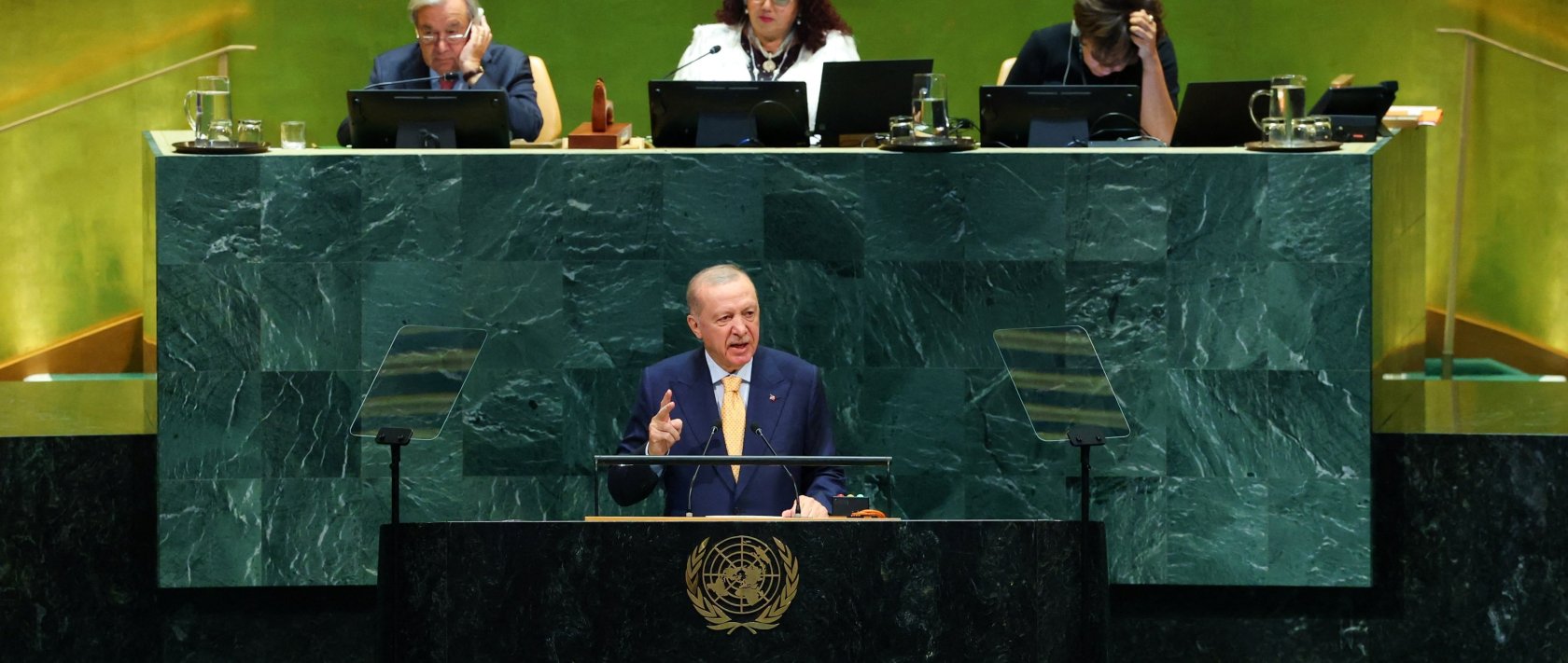 President Recep Tayyip Erdoğan addresses the 81st United Nations General Assembly at U.N. headquarters in New York City, U.S., Sept. 22, 2026. (Reuters Photo)