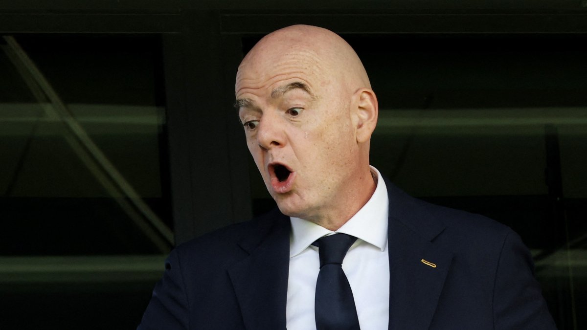 FIFA President Gianni Infantino reacts inside the stadium before FIFA Under-20 Women's World Cup Group A between Poland and Argentina at Arena Katowice, Katowice, Poland, Sept. 5, 2026. (Reuters Photo)