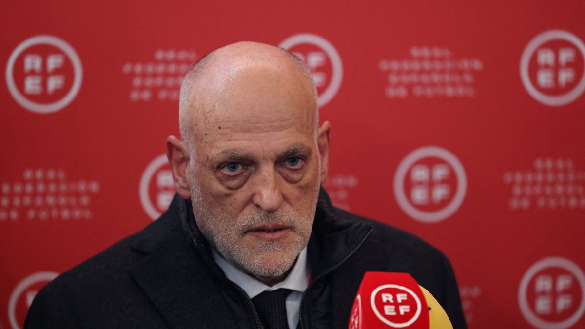 La Liga president Javier Tebas speaks to the media as Spain's Football Federation elects a new president at Ciudad del Futbol, Las Rozas, Spain, Dec. 16, 2024. (Reuters Photo)