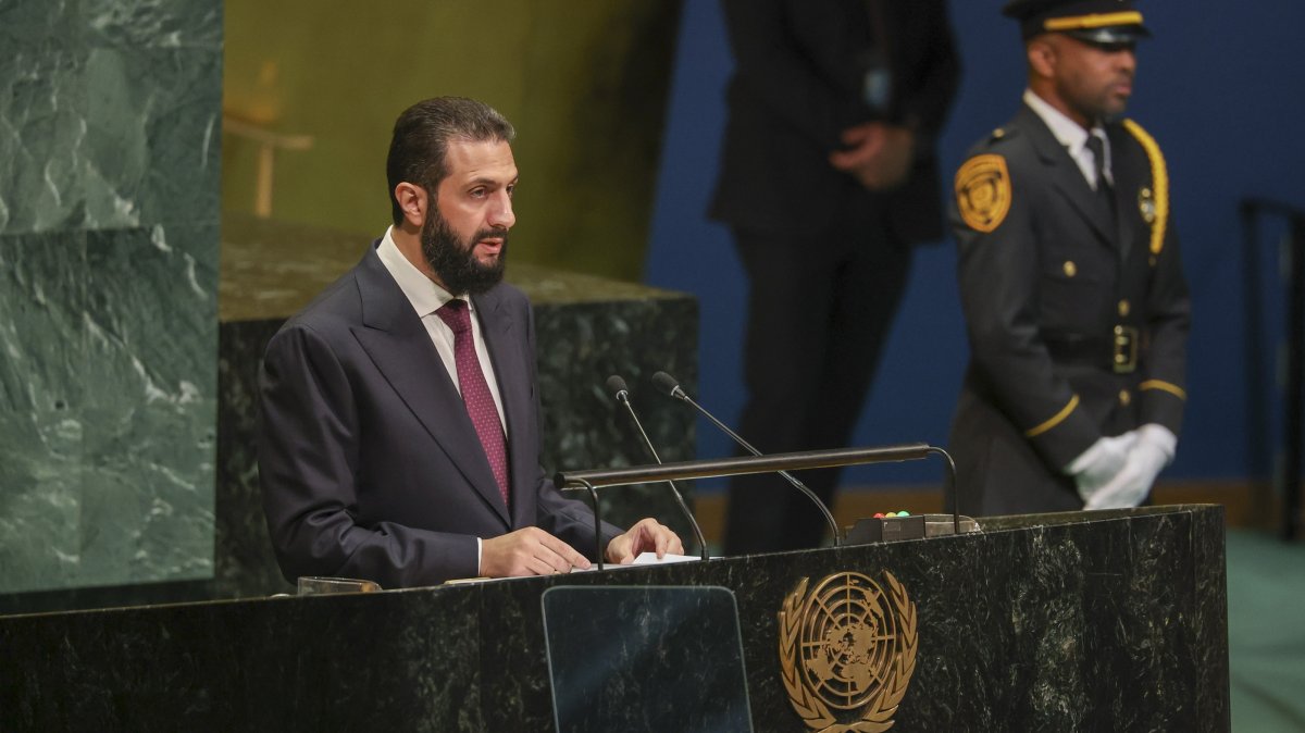 Syrian President Ahmad al-Sharaa speaks during the General Debate of the 81st session of the UNGA at United Nations Headquarters in New York, New York, U.S., Sept. 23, 2026. (EPA Photo)
